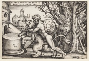 Hercules and the Nemean Lion by Hans Sebald Beham
