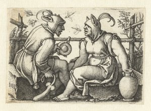 Jester with phallus and female jester by Hans Sebald Beham