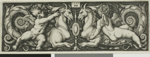 Ornament with Two Genii Riding Chimerical Beasts by Hans Sebald Beham