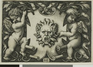 Ornament with a Mask Held by Two Genii by Hans Sebald Beham