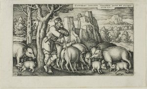 The Prodigal Son with the Swine, Plate Three from The History of the Prodigal Son by Hans Sebald Beham