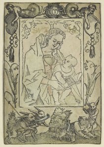 The Virgin and Child surrounded by a Border with a Hunter and some Rabbits by Hans Sebald Beham