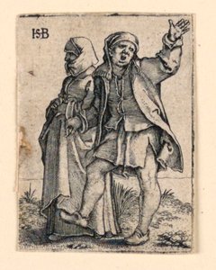 The Wedding Procession: Couple Walking Left, Man Turning Back, Raising His Arm by Hans Sebald Beham