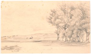 Landscape with Plowed Field; Tall Trees on the Right by Hans Smidth