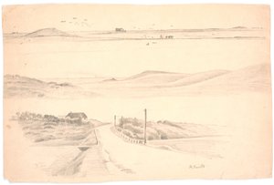 Study Sheet with Three Landscapes from Jutland. Top: Landscape with Plowed Field; Middle: Landscape with High Hills; Bottom: Landscape with House and Road by Hans Smidth