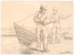 Two Limfjord Fishermen Pulling a Boat by Hans Smidth