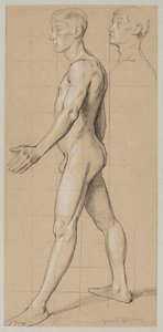 Nude of a Walking Man in Profile, with Repetition of His Head in the Upper Right Corner by Hans Thoma