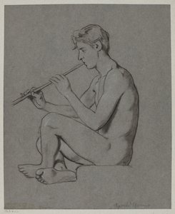 Nude Youth Playing the Flute by Hans Thoma