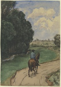 At the Edge of the Forest. Rider on a Path, Inward Facing by Hans Thoma