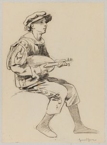 Boy in Renaissance Costume Playing the Lute by Hans Thoma