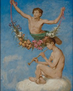 May (Two Young Genii with Flowers) by Hans Thoma