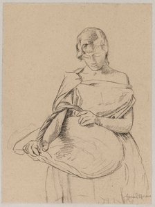 Young woman with a basket by Hans Thoma