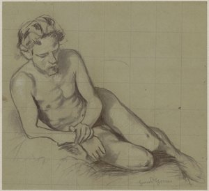Study of a nude man lying on his right side by Hans Thoma
