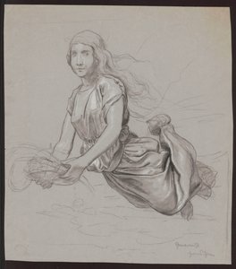 Study of a Female Figure Floating Above the Ground; Verso, Repetition of the Composition in Outline by Hans Thoma