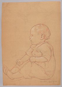 Study of a Seated Child, verso: an Old Man Seated on a Stone by Hans Thoma