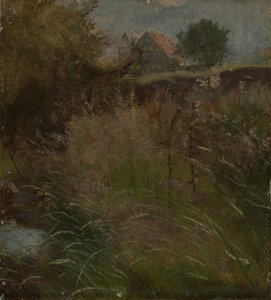 Meadow, Farmhouse in the Background by Hans Thoma