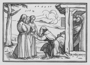 Abraham Entertaineth Three Angels, Genesis XVIII, 2 by Hans after Holbein the Younger
