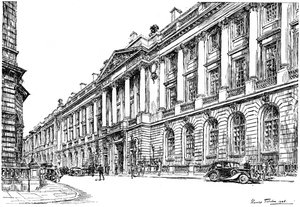 The Exterior of the RAC Clubhouse in Pall Mall, London, 1946 by Hanslip Fletcher