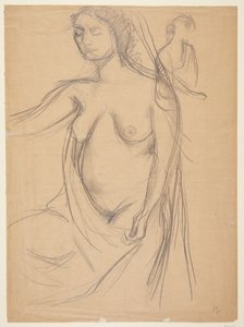 Female Model, Three-Quarter Profile to the Left, Cut Off at the Knees, and a Small Model Study by Harald Giersing