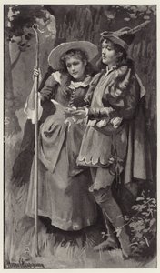Ganymede and Aliena were strangely surprised to find the name of Rosalind carved on the trees? by Harold Copping