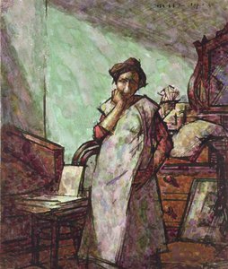 Interior with Mrs Mounter in an Overall, 1 December 1918 by Harold Gilman