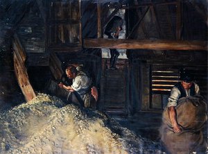 Workers: Workmen Bagging Hops by Harold Oakley