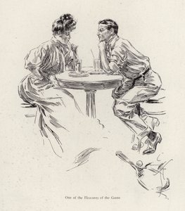 Couple having a drink after a tennis game by Harrison Fisher