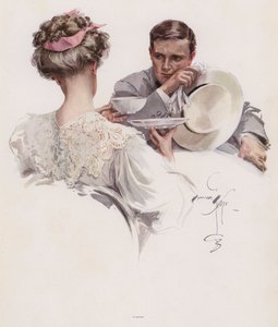 Man Waiting for a Woman to Confide a Secret to Him by Harrison Fisher