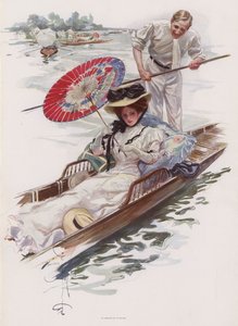 Young American woman enjoying a punt ride on an English river by Harrison Fisher