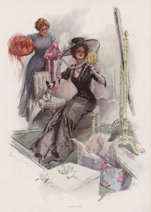 Young American Woman Trying on Hats at a French Milliners by Harrison Fisher