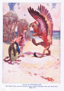 The mock turtle and Gryphon began solemnly facing round and round Alice