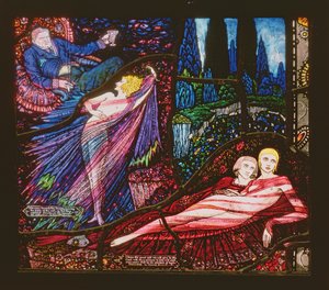 The Geneva Window depicting Mr Gilhooley by Liam OFlaherty and Deirdre by George Russell by Harry Clarke