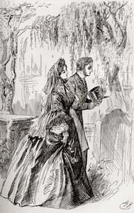 Estella and Pip. "I saw no shadow of another parting from her." by Harry Furniss