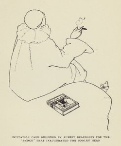 Invitation card designed by Aubrey Beardsley for the Smoke that inaugurated the Bodley Head by Harry Furniss
