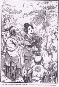 All the withered trees were instantly covered with beautiful cherry blossom (The Old Man who made Withered Trees Blossom) by Harry George Theaker