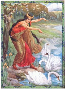 Instead of the four children what did she behold (from the Children of Lir)