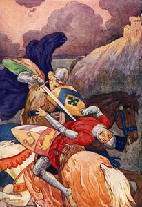 King Arthur stabbing his enemy through the breast by Harry George Theaker