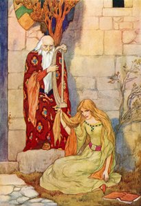 Merlin playing his harp with Fairy Nimue