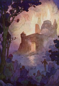 The great keep flamed up, a pillar of fire visible for miles by Harry George Theaker