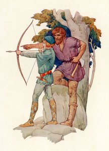 Young Lancelot Being Taught Archery by the Woodman
