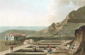 General view of an Alum works in the Whitby area, Yorkshire, 1814