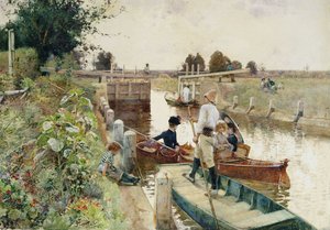 Boaters in a Lock on the Thames by Hector Caffieri
