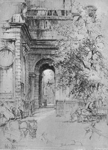 The old entrance to London Bridge under the tower of St. Magnus