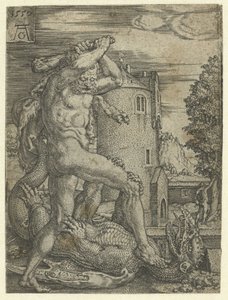 Hercules Kills the Dragon Ladon (Works of Hercules) by Heinrich Aldegrever