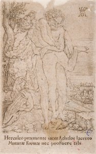 Hercules Fighting the River-God Achelous, from the Series: The Labours of Hercules (7) by Heinrich Aldegrever