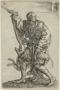 Master of Ceremonies with a Dog, plate one from the Large Wedding-Dancers by Heinrich Aldegrever