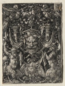 Ornament Design with a Mask and an Eagle Between Two Fauns Below, 1509 by Heinrich Aldegrever