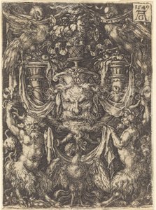Ornament with Mask, Eagle between Satyrs Below by Heinrich Aldegrever