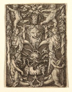 Ornament with Mask and Grotesque Figures by Heinrich Aldegrever