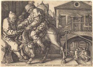 The Good Samaritan Paying for the Lodgings of the Traveler by Heinrich Aldegrever